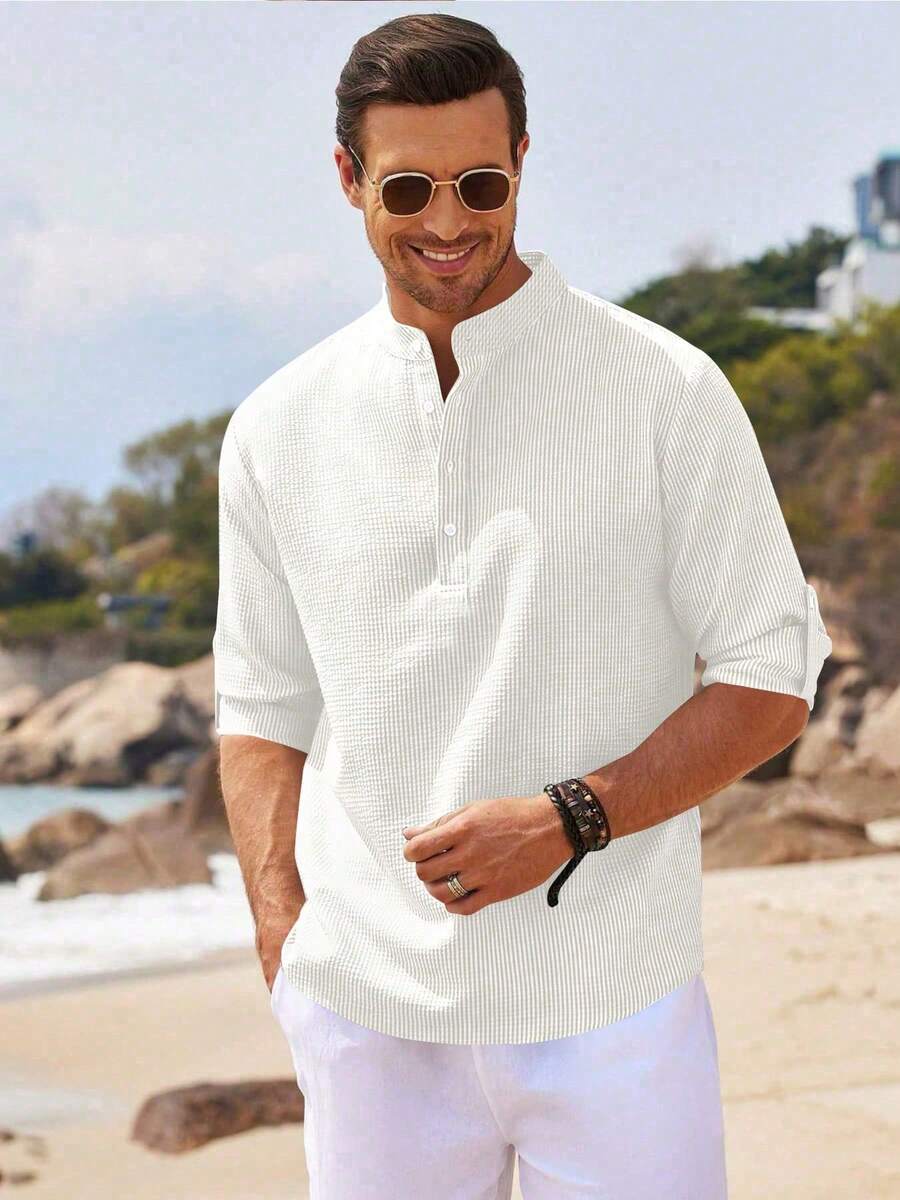 Camisa Masculina Henley de Manga Longa