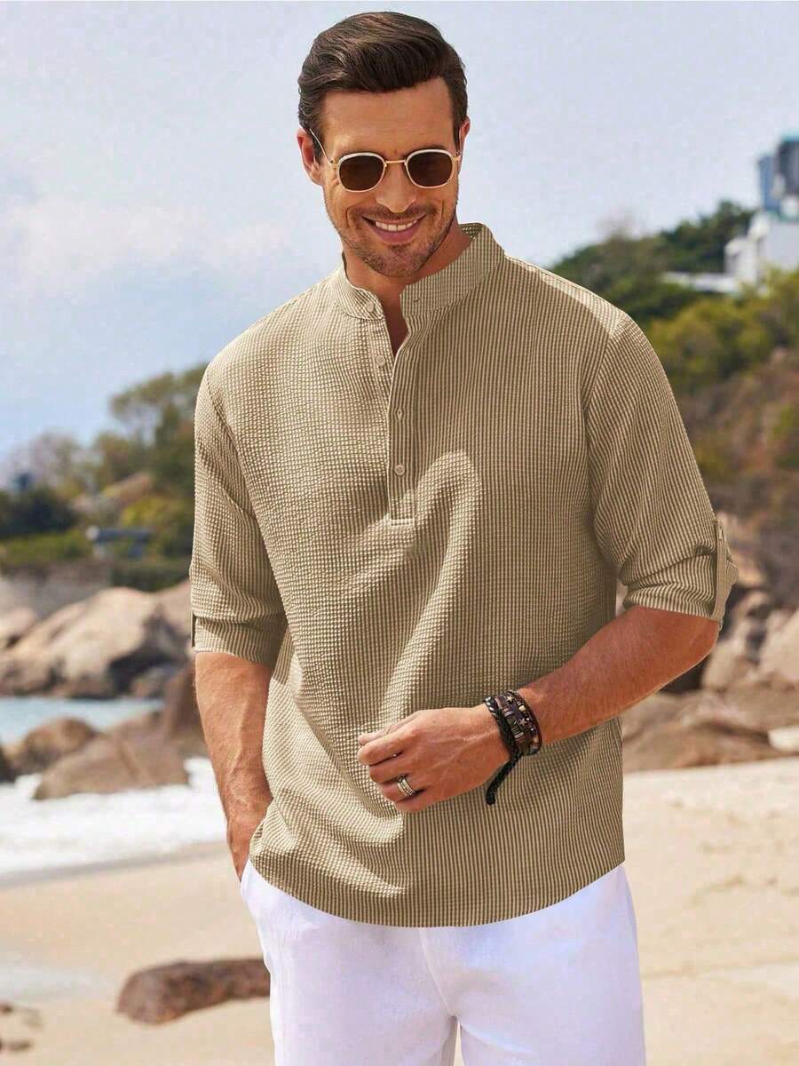 Camisa Masculina Henley de Manga Longa