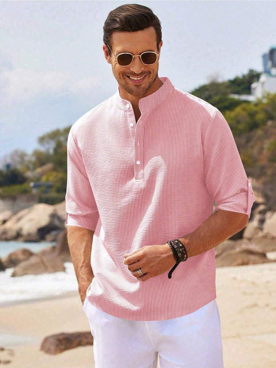 Camisa Masculina Henley de Manga Longa