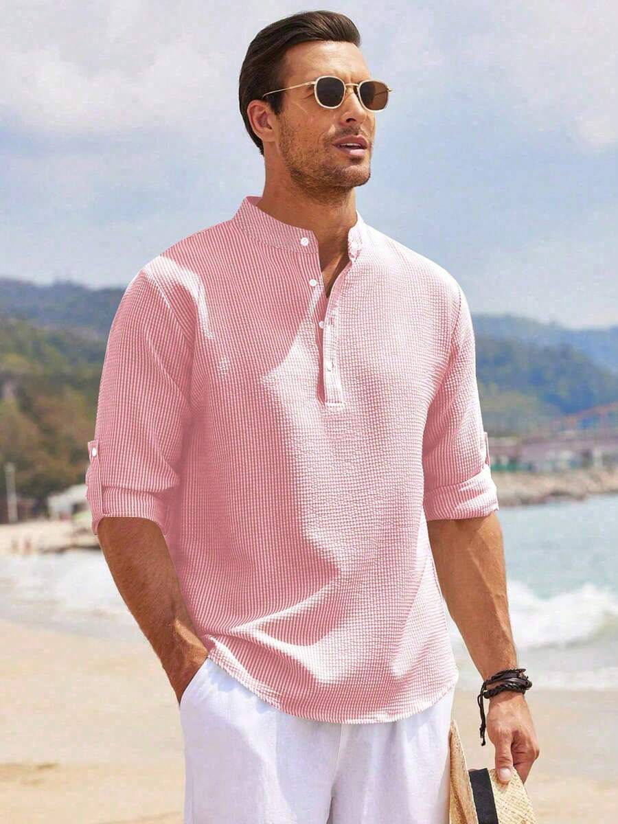 Camisa Masculina Henley de Manga Longa