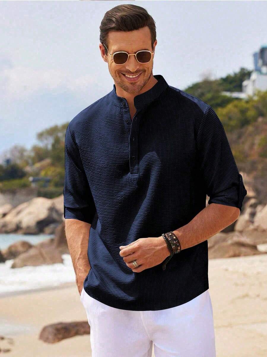 Camisa Masculina Henley de Manga Longa