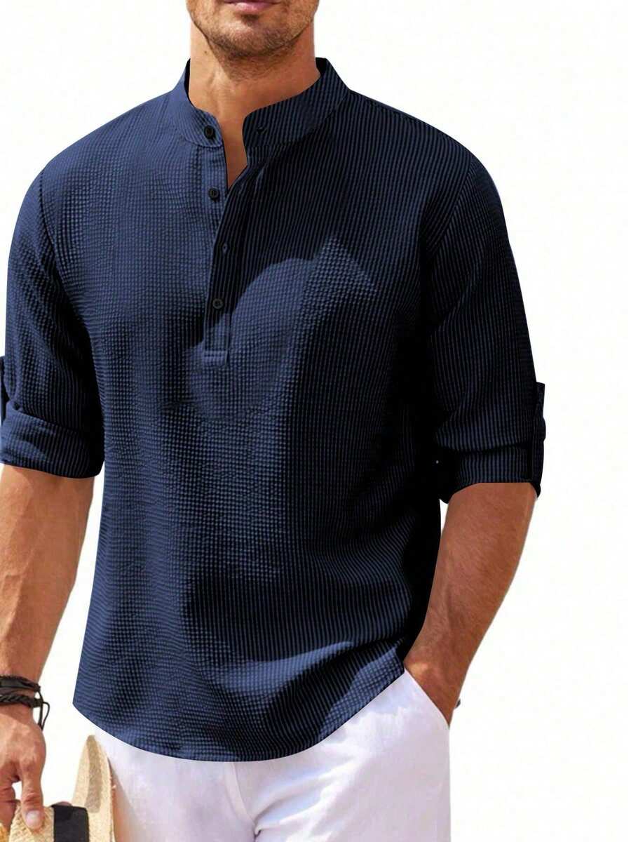 Camisa Masculina Henley de Manga Longa