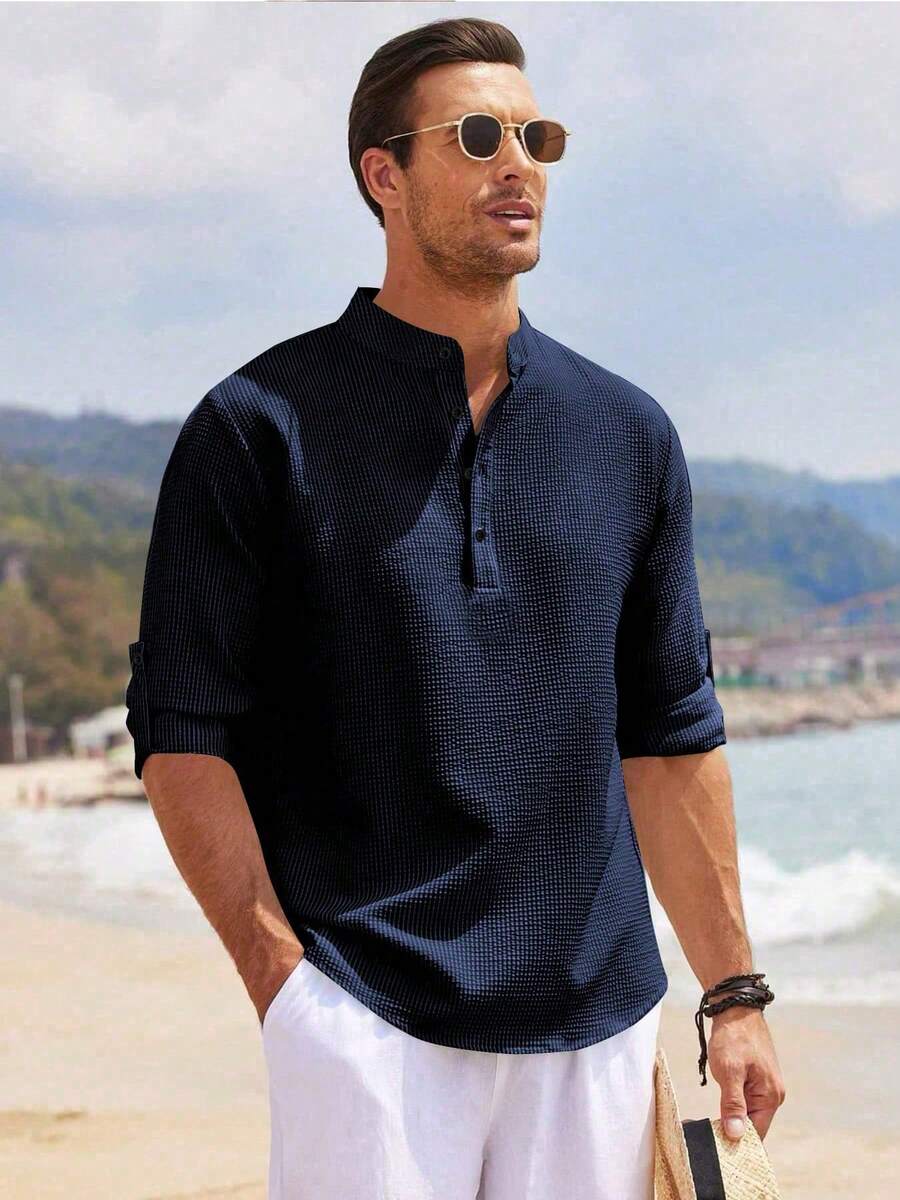 Camisa Masculina Henley de Manga Longa