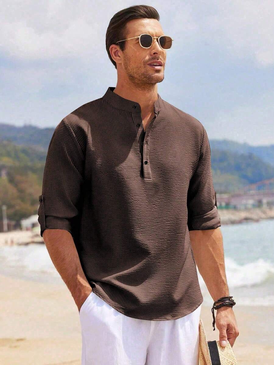 Camisa Masculina Henley de Manga Longa