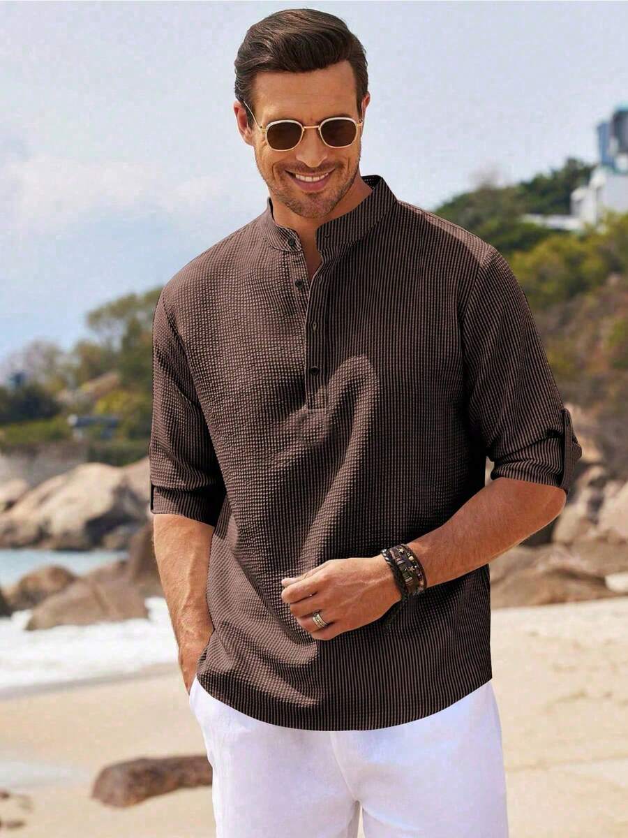 Camisa Masculina Henley de Manga Longa