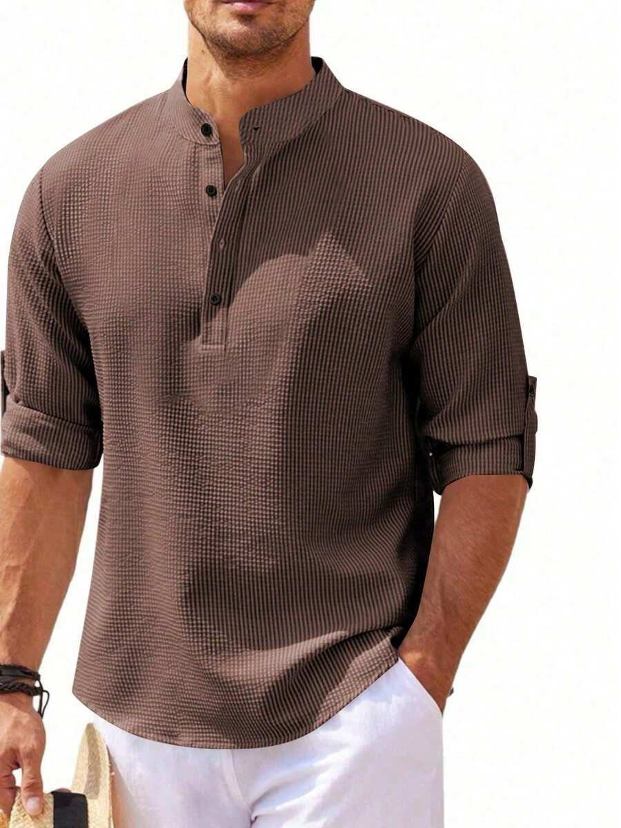 Camisa Masculina Henley de Manga Longa