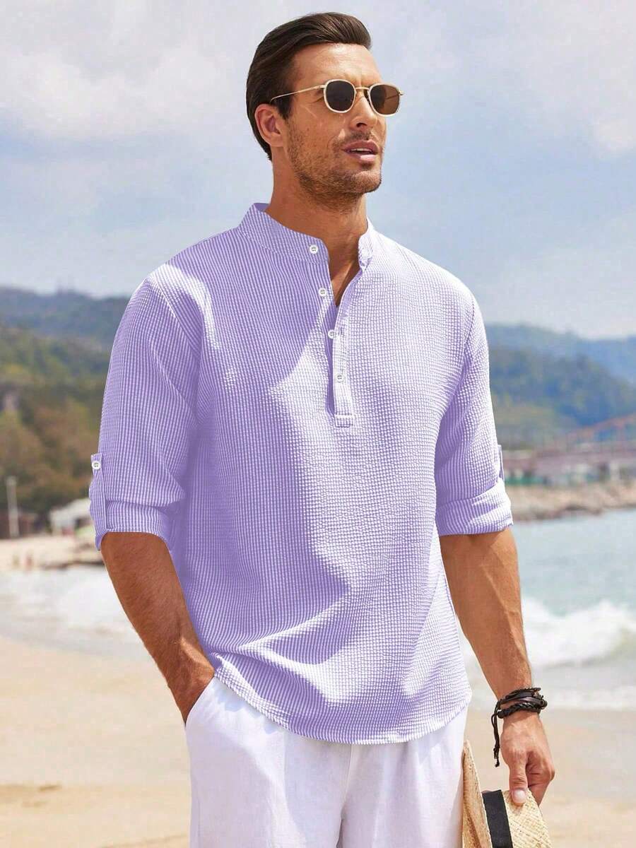 Camisa Masculina Henley de Manga Longa