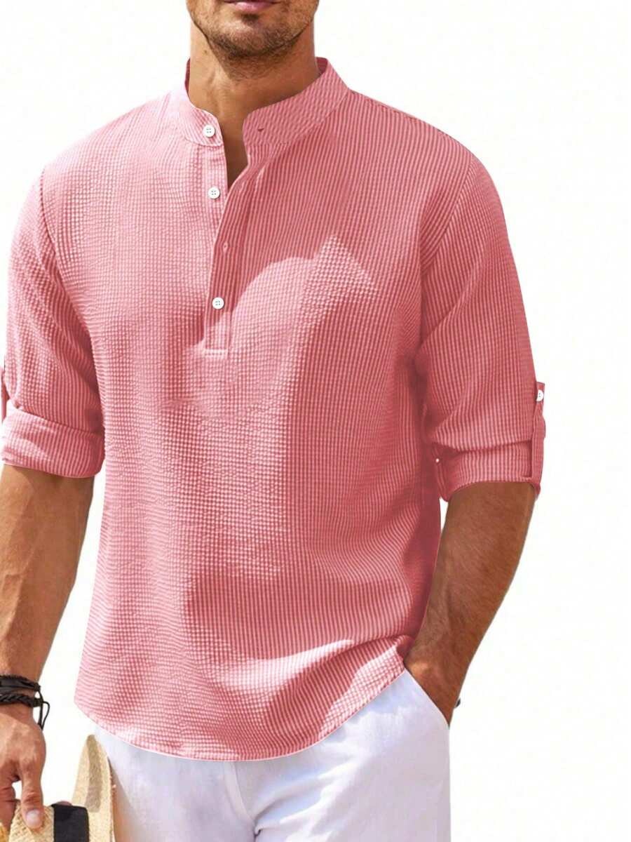 Camisa Masculina Henley de Manga Longa