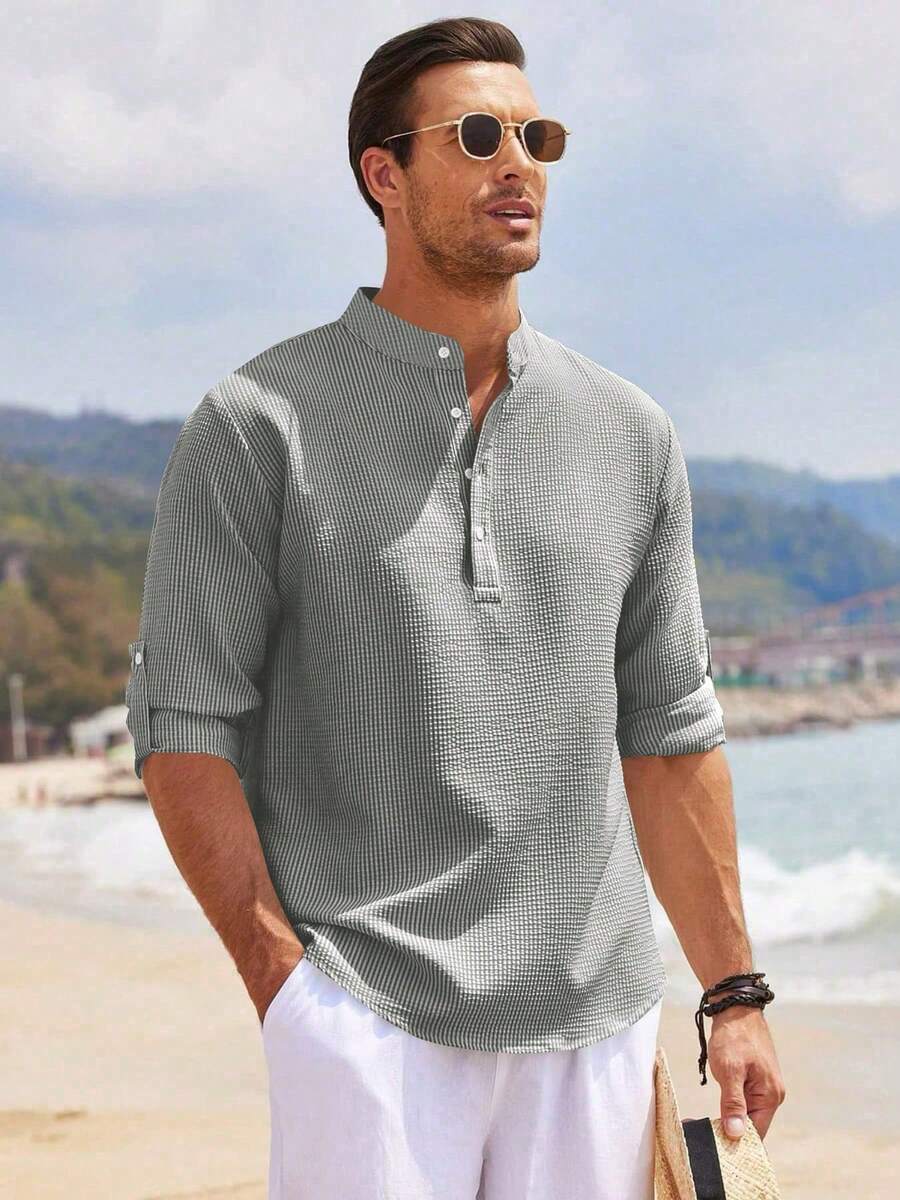 Camisa Masculina Henley de Manga Longa