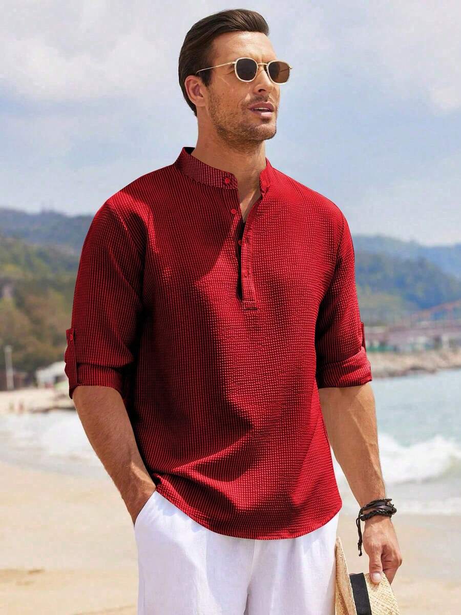 Camisa Masculina Henley de Manga Longa