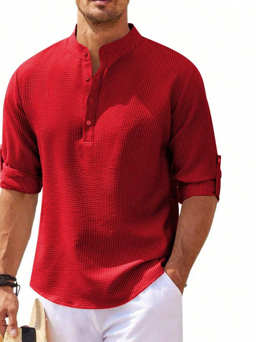 Camisa Masculina Henley de Manga Longa