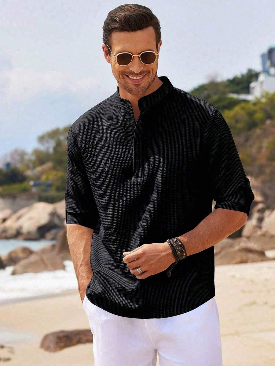 Camisa Masculina Henley de Manga Longa