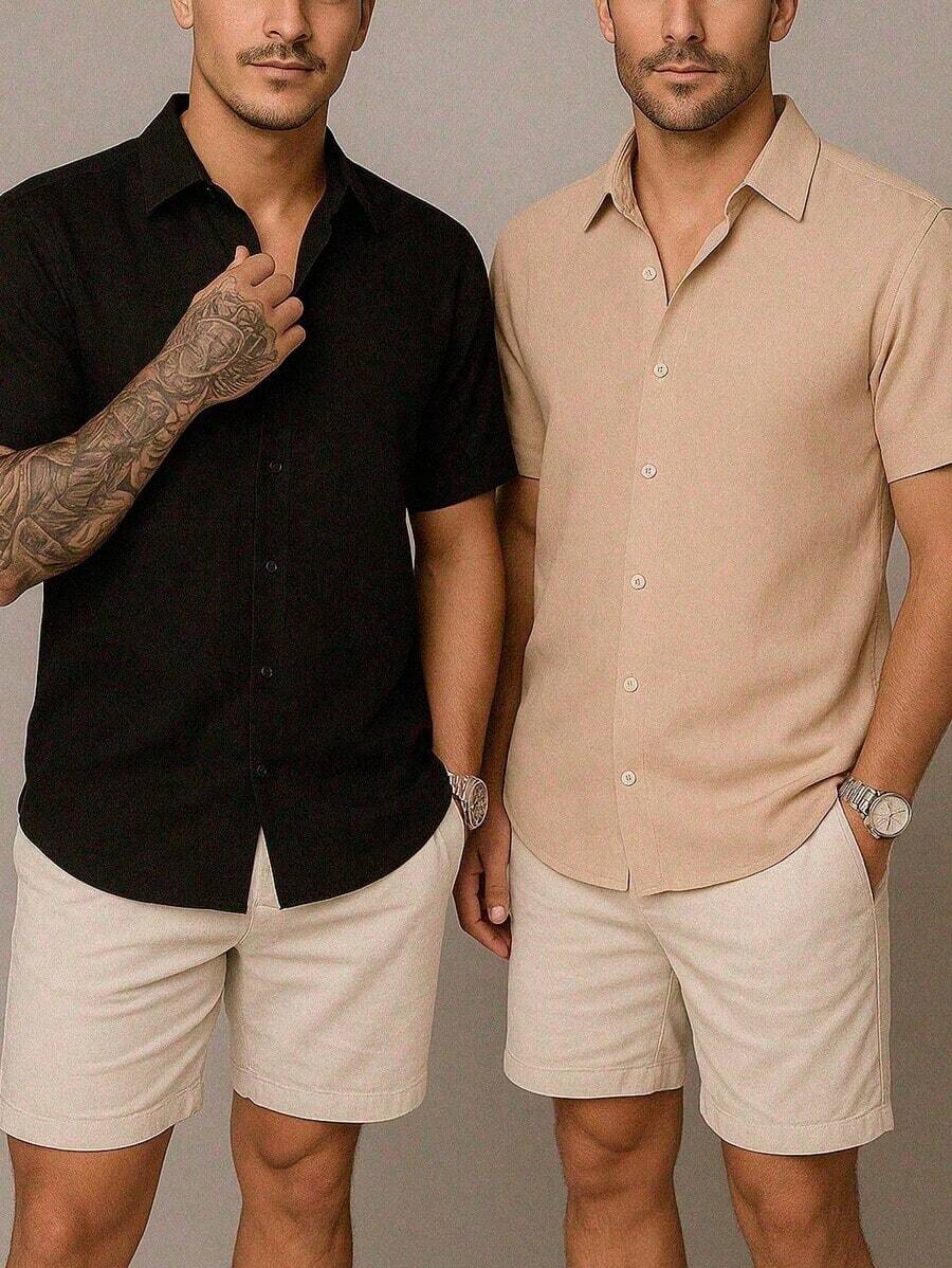 Kit 2 Camisa Masculina Manga Curta Fresca Gola Italiana