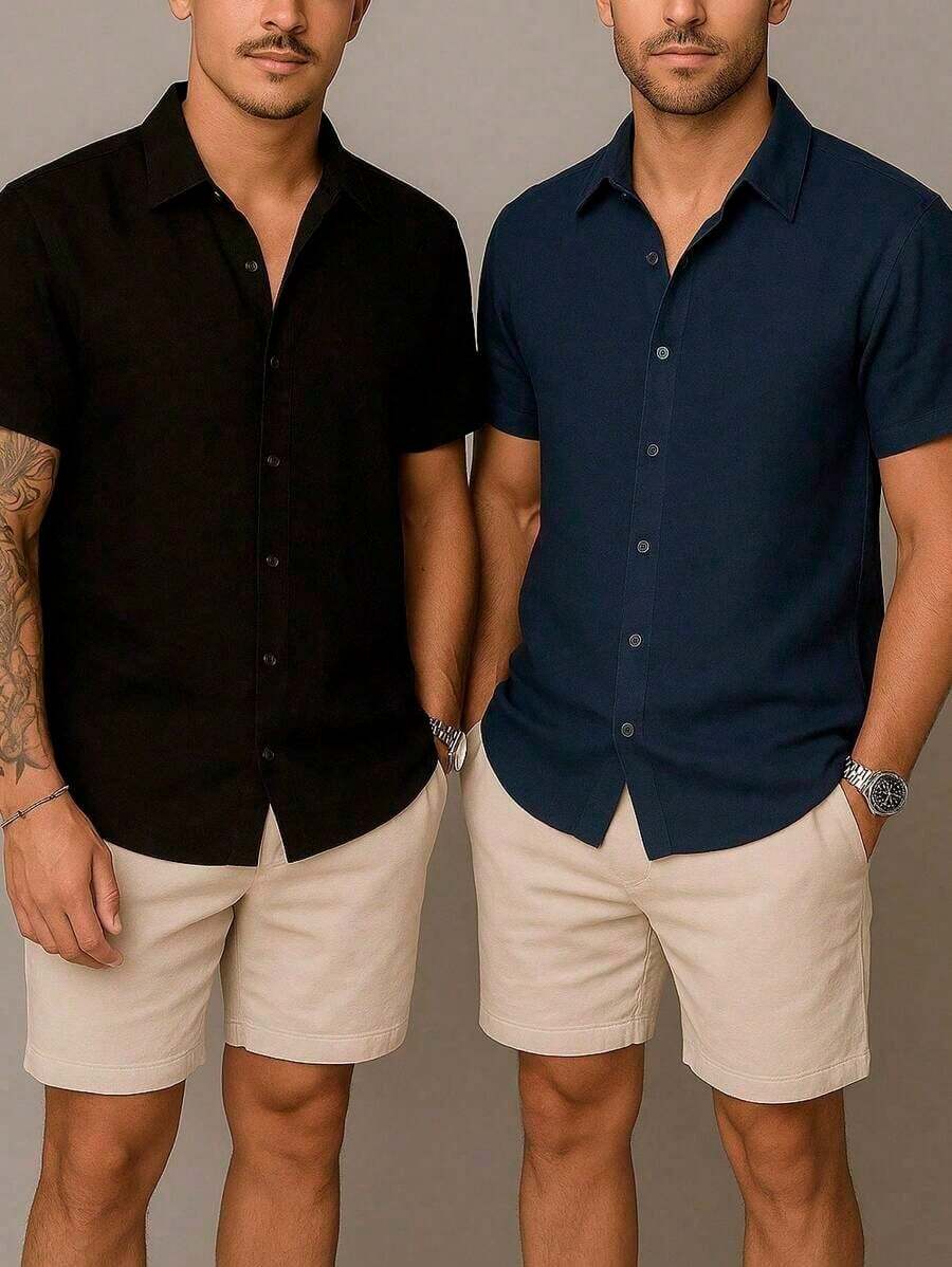 Kit 2 Camisa Masculina Manga Curta Fresca Gola Italiana