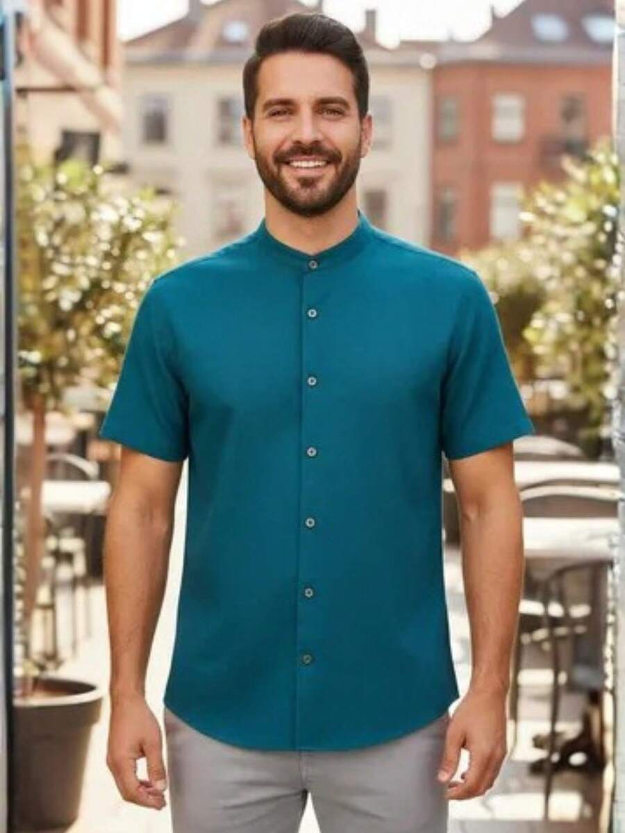 Camisa Masculina Manga Curta Gola Padre Confortável Tendencia Verão