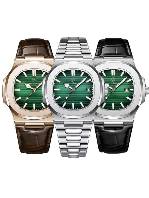 3 Relógios Masculino Poedagar Square Emerald Chrono