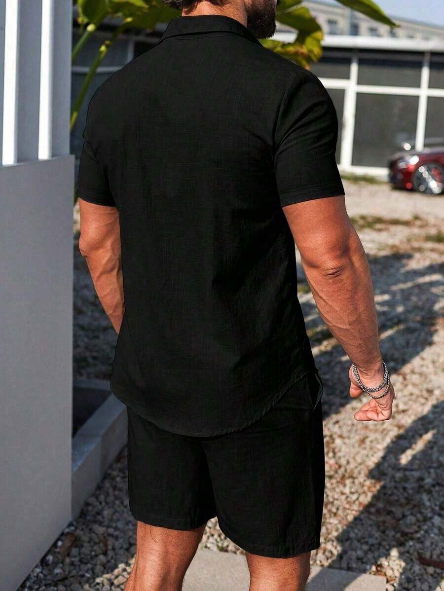 Conjunto Masculino Camisa de Manga Curta e Shorts em Linho New York