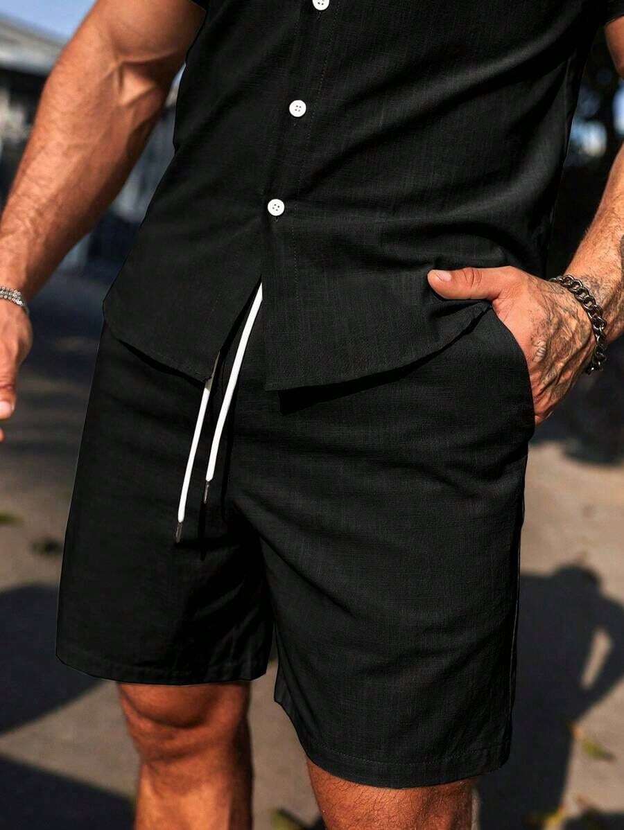 Conjunto Masculino Camisa de Manga Curta e Shorts em Linho New York