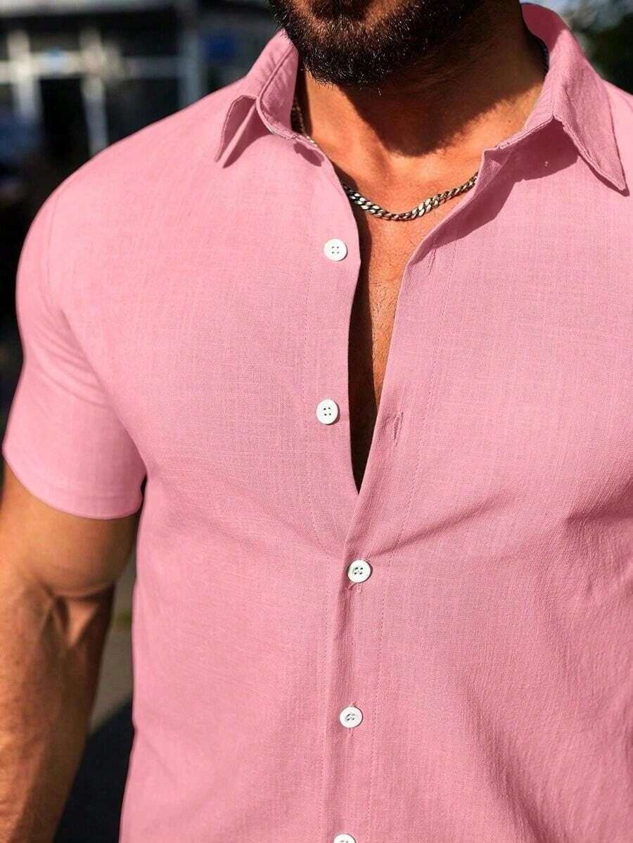 Conjunto Masculino Camisa de Manga Curta e Shorts em Linho New York