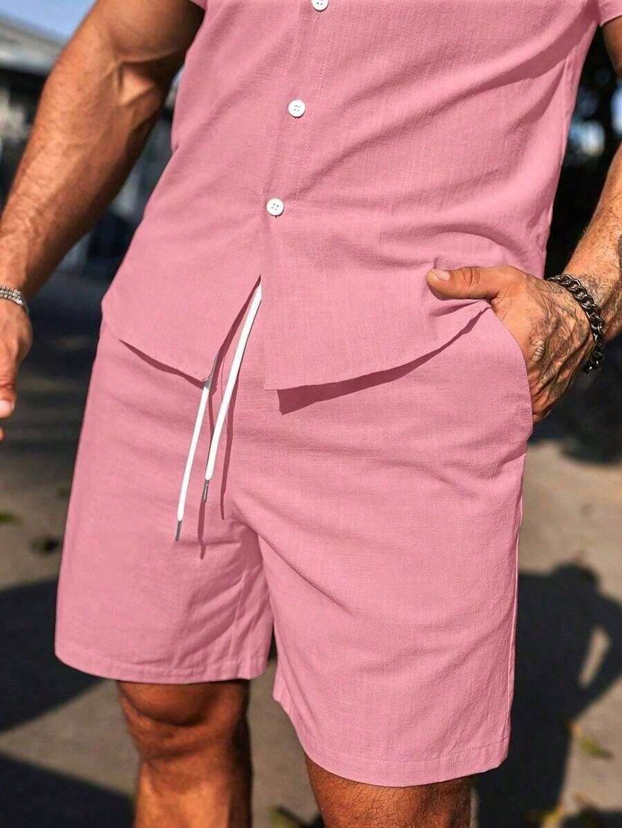 Conjunto Masculino Camisa de Manga Curta e Shorts em Linho New York