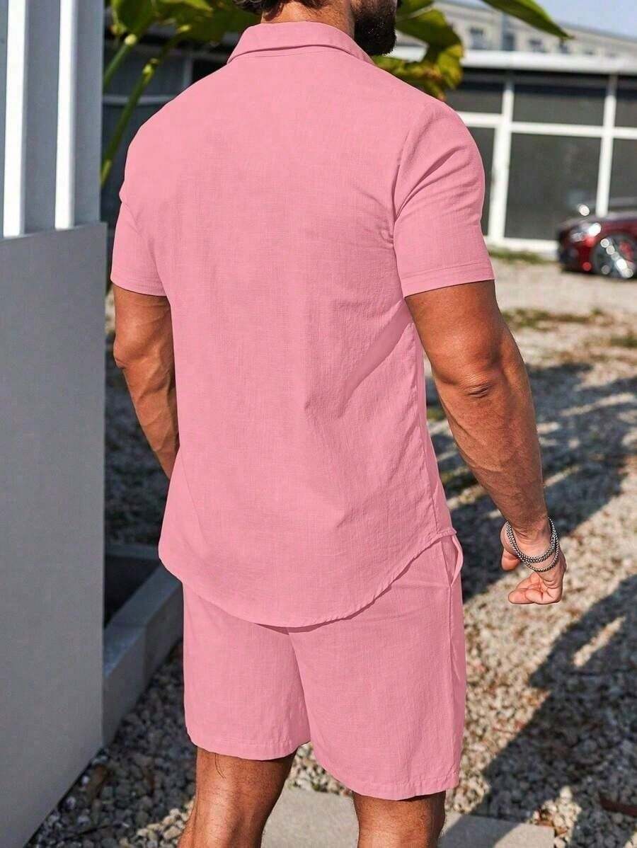 Conjunto Masculino Camisa de Manga Curta e Shorts em Linho New York