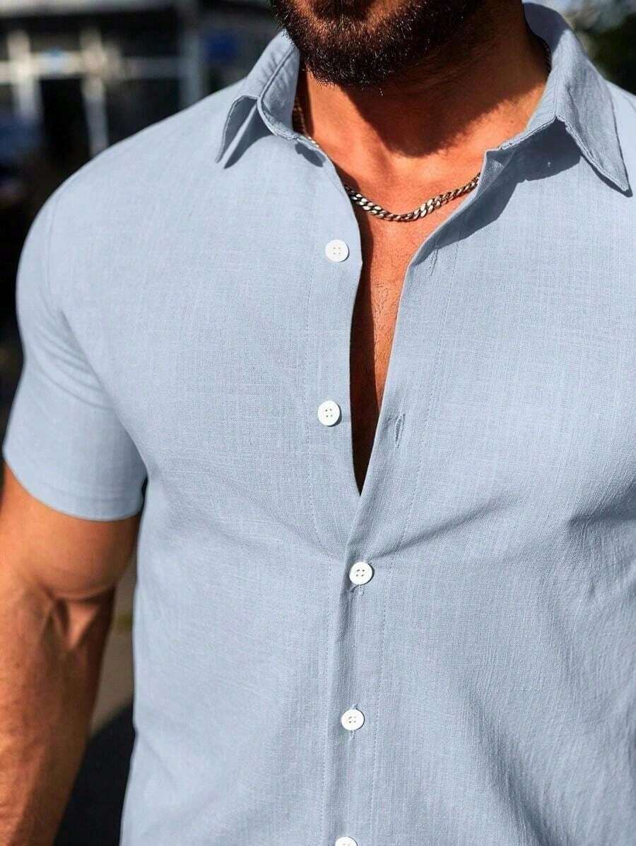 Conjunto Masculino Camisa de Manga Curta e Shorts em Linho New York