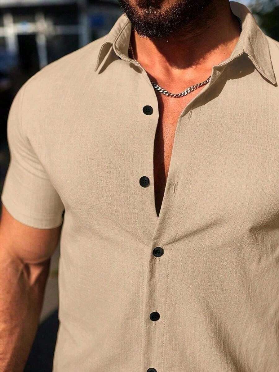 Conjunto Masculino Camisa de Manga Curta e Shorts em Linho New York