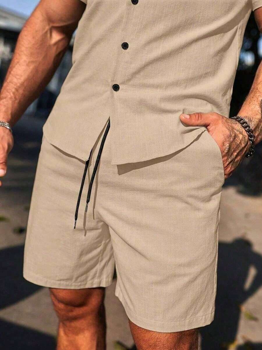 Conjunto Masculino Camisa de Manga Curta e Shorts em Linho New York