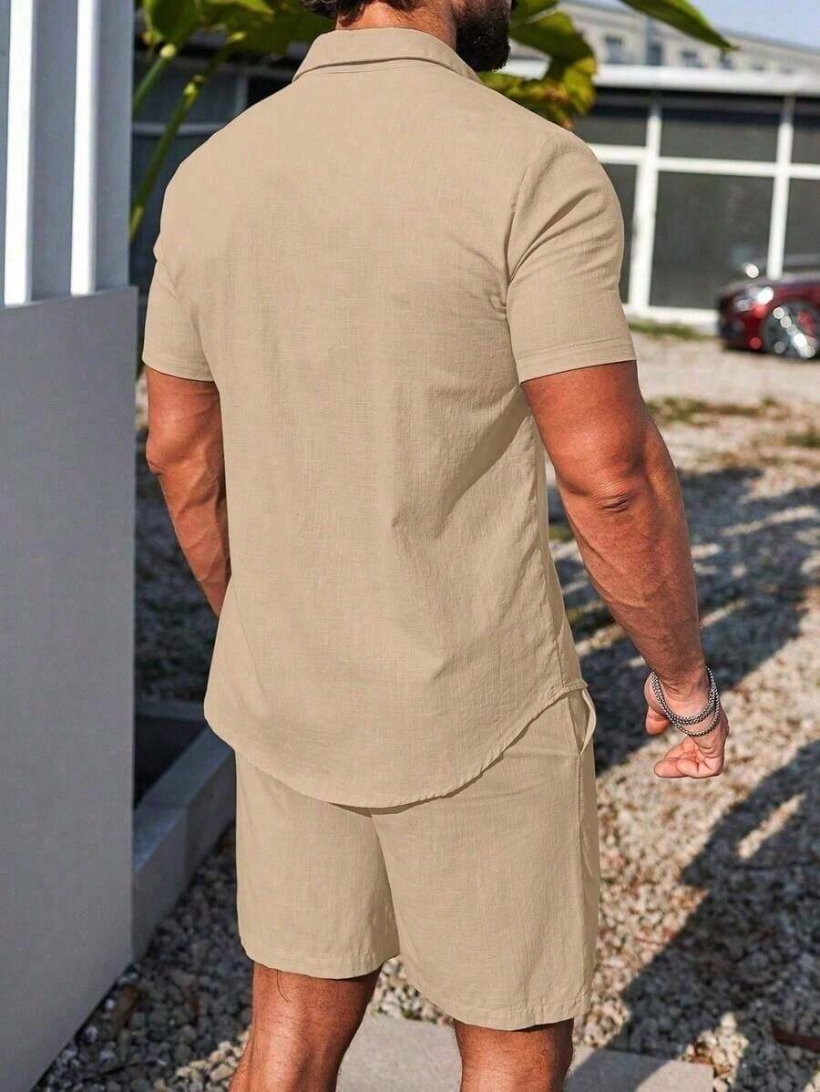 Conjunto Masculino Camisa de Manga Curta e Shorts em Linho New York