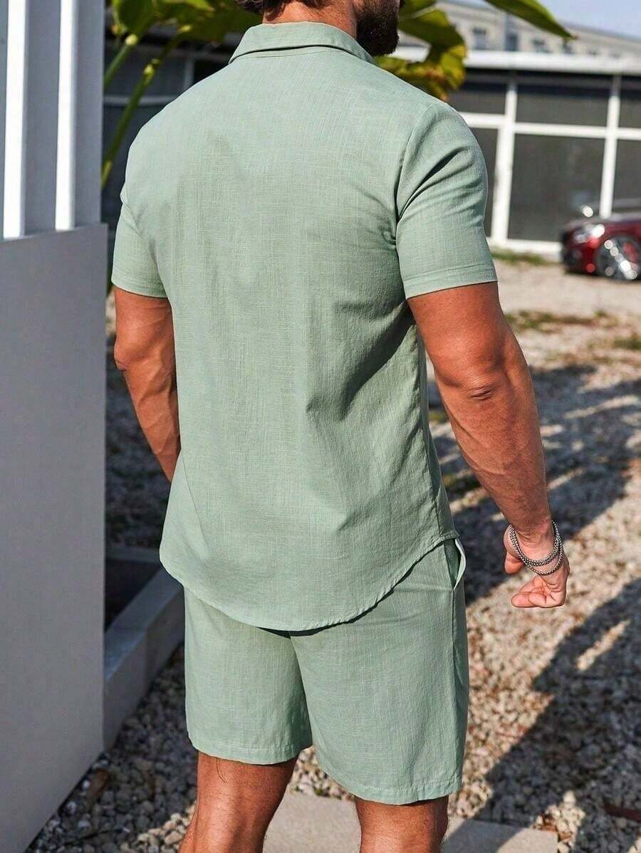 Conjunto Masculino Camisa de Manga Curta e Shorts em Linho New York