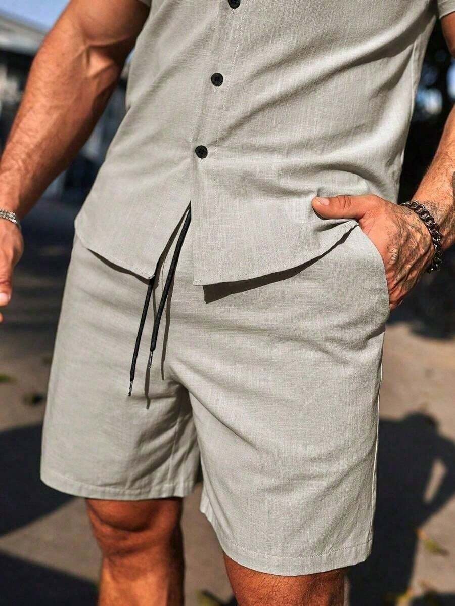 Conjunto Masculino Camisa de Manga Curta e Shorts em Linho New York