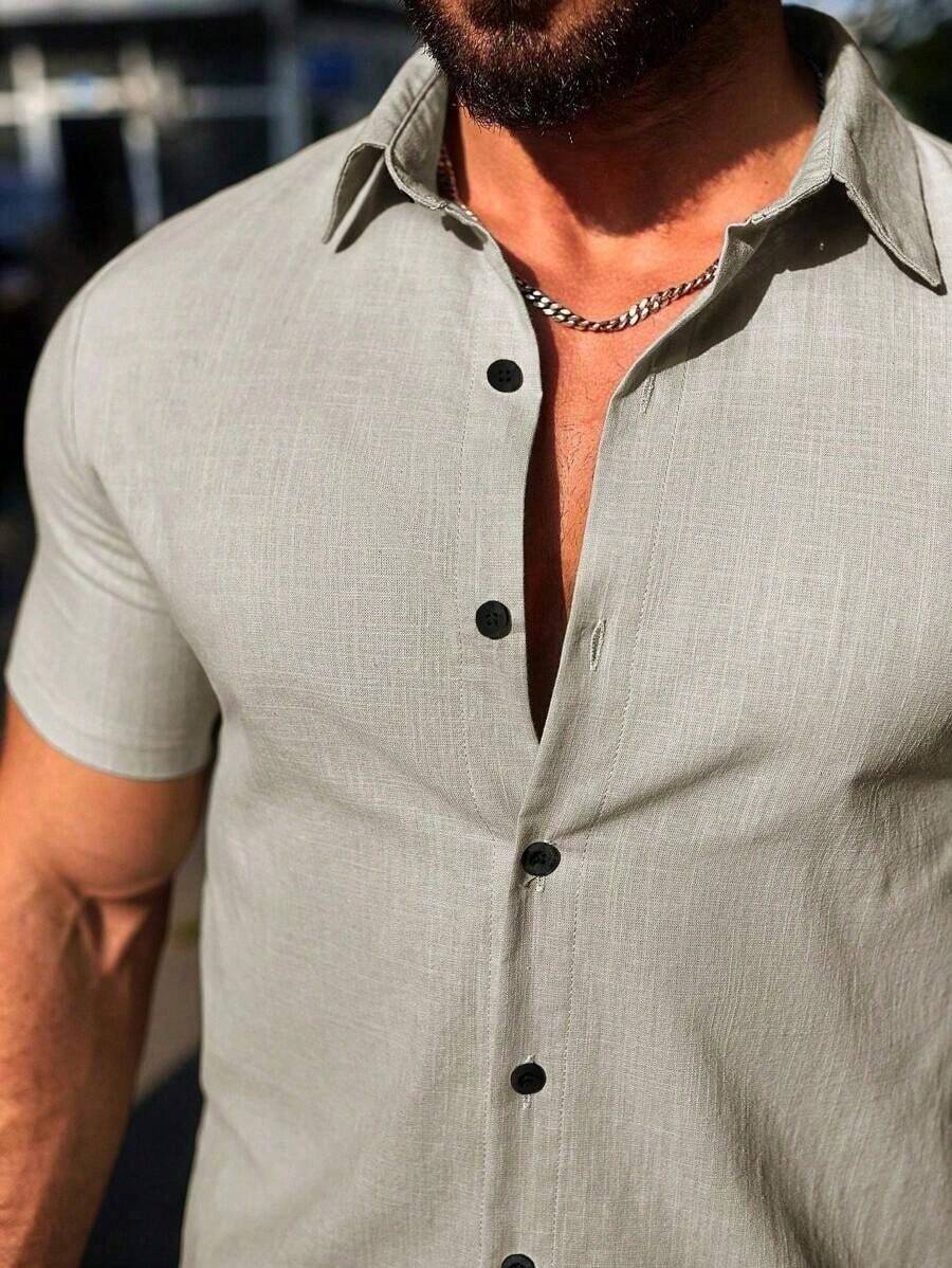 Conjunto Masculino Camisa de Manga Curta e Shorts em Linho New York