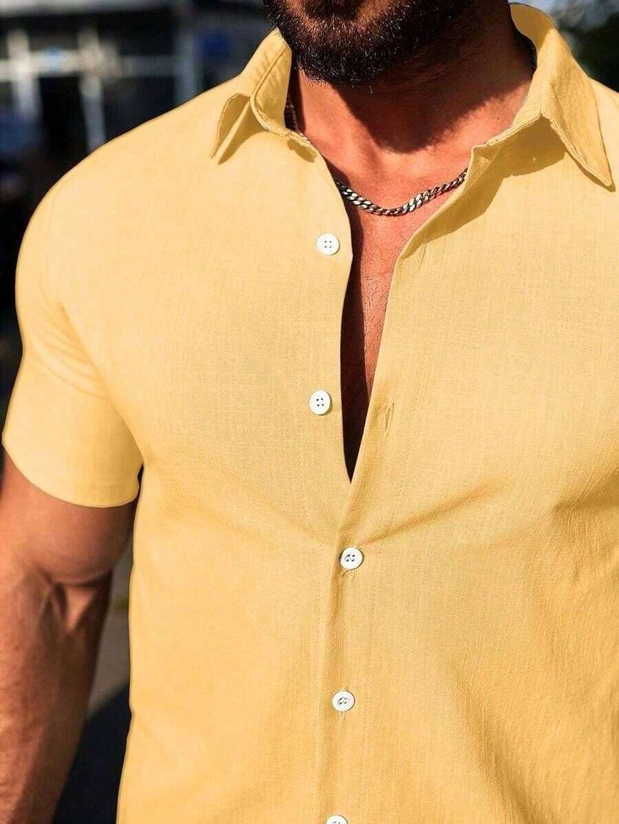 Conjunto Masculino Camisa de Manga Curta e Shorts em Linho New York