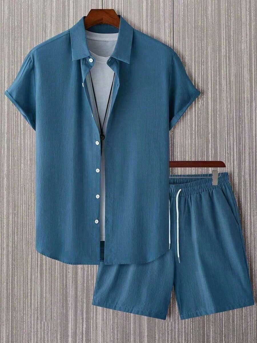 Conjunto Masculino Camisa de Manga Curta e Shorts em Linho New York