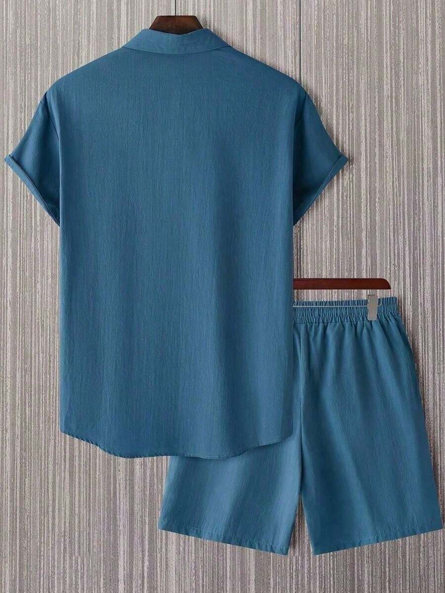 Conjunto Masculino Camisa de Manga Curta e Shorts em Linho New York