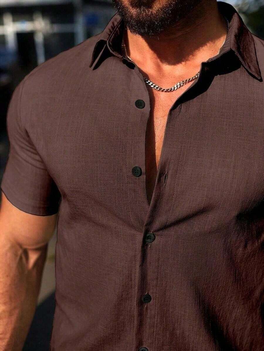 Conjunto Masculino Camisa de Manga Curta e Shorts em Linho New York