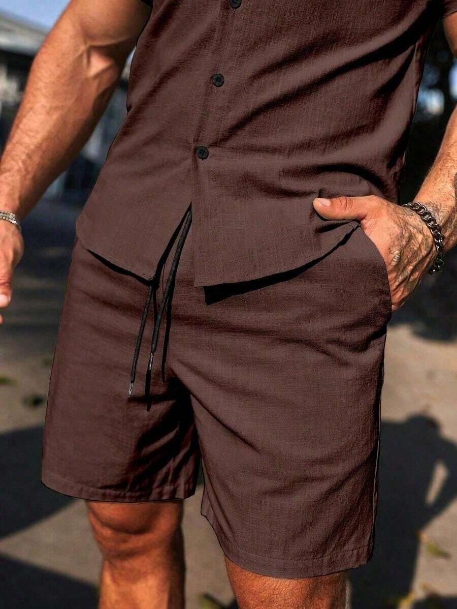 Conjunto Masculino Camisa de Manga Curta e Shorts em Linho New York