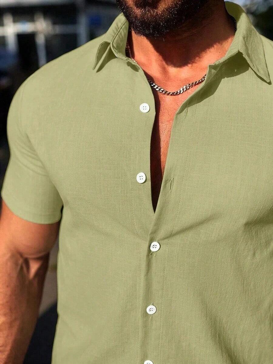 Conjunto Masculino Camisa de Manga Curta e Shorts em Linho New York