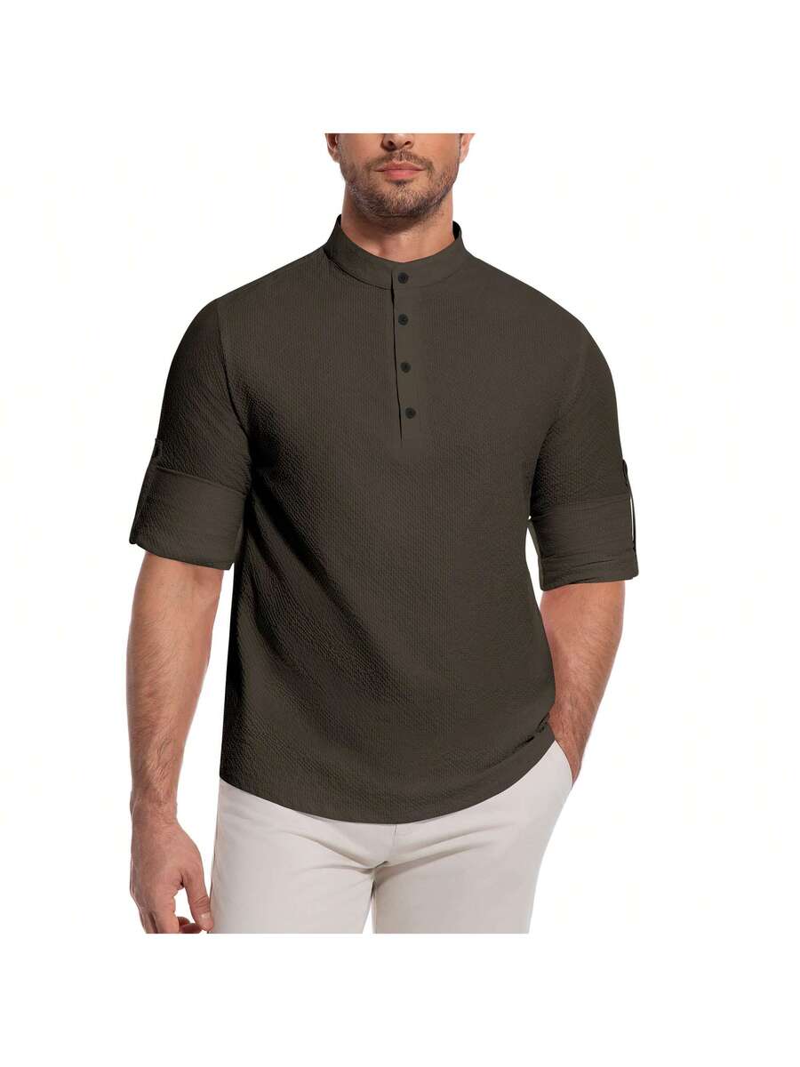 Camisa Masculina Henley de Manga Longa