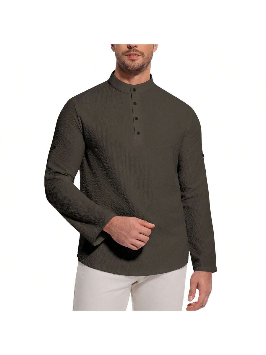 Camisa Masculina Henley de Manga Longa