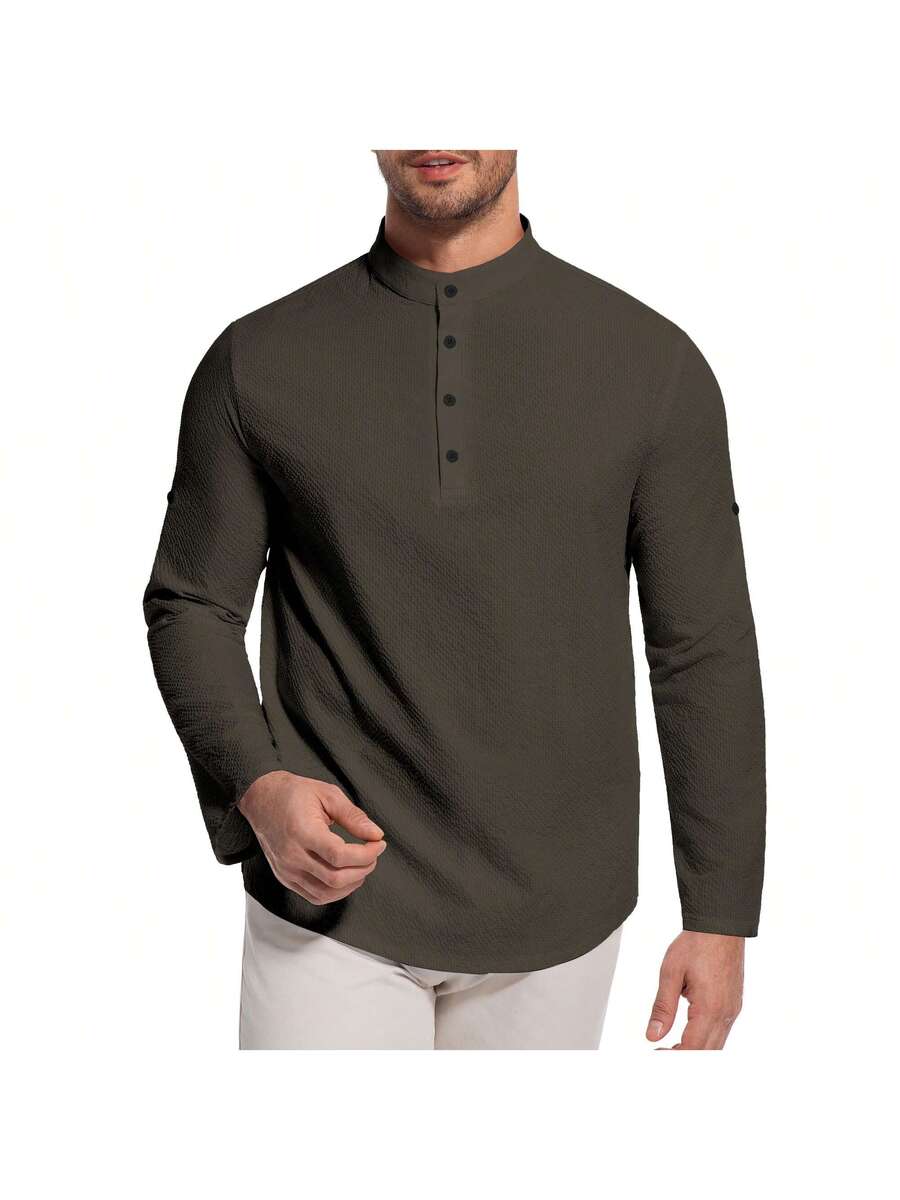 Camisa Masculina Henley de Manga Longa