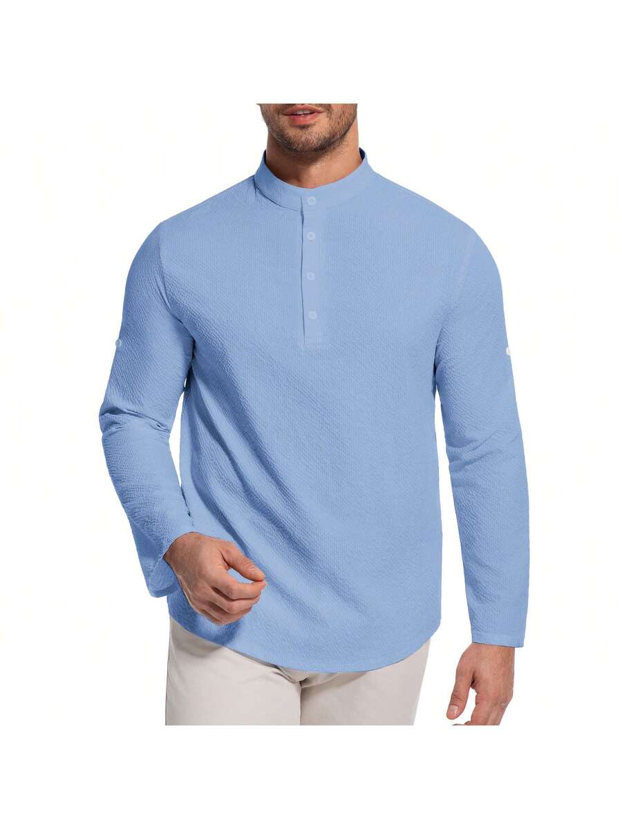 Camisa Masculina Henley de Manga Longa