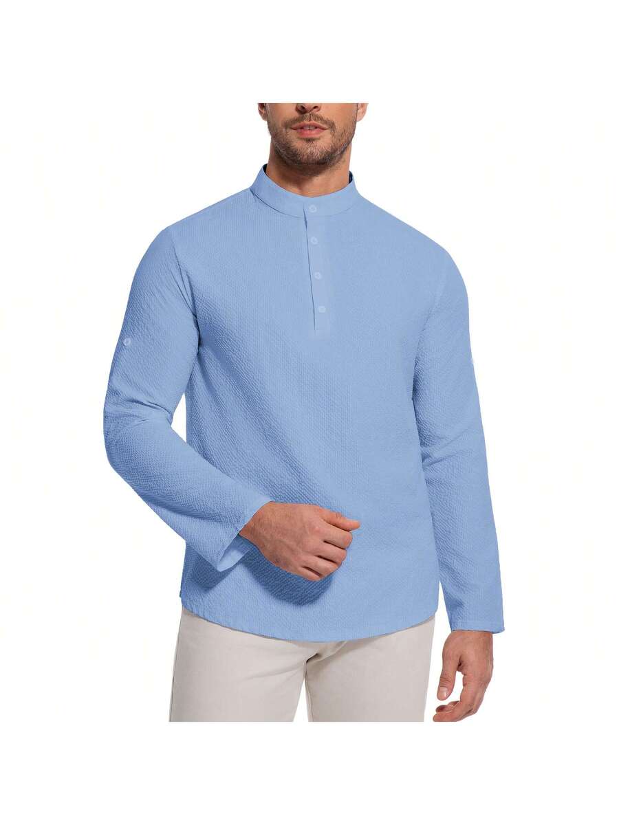 Camisa Masculina Henley de Manga Longa