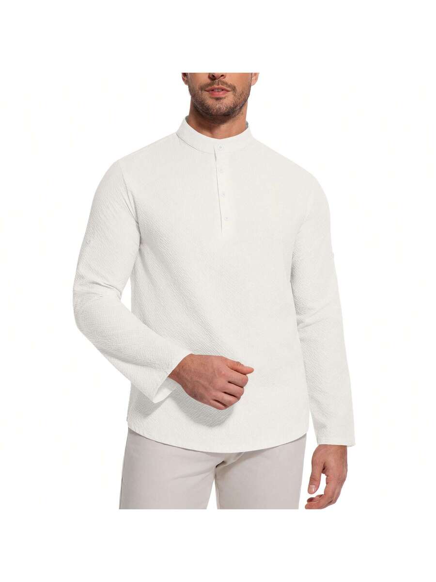 Camisa Masculina Henley de Manga Longa