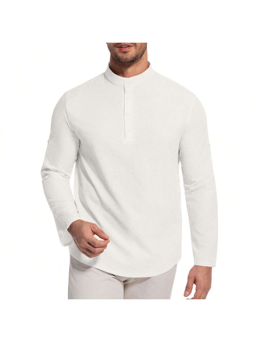 Camisa Masculina Henley de Manga Longa