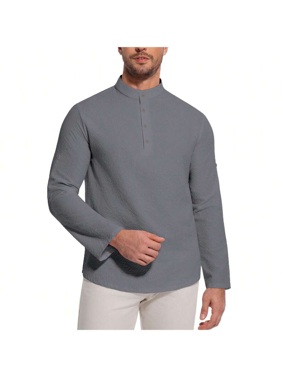 Camisa Masculina Henley de Manga Longa