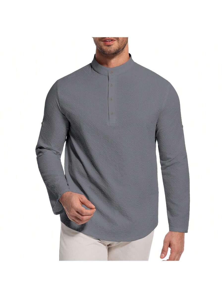 Camisa Masculina Henley de Manga Longa