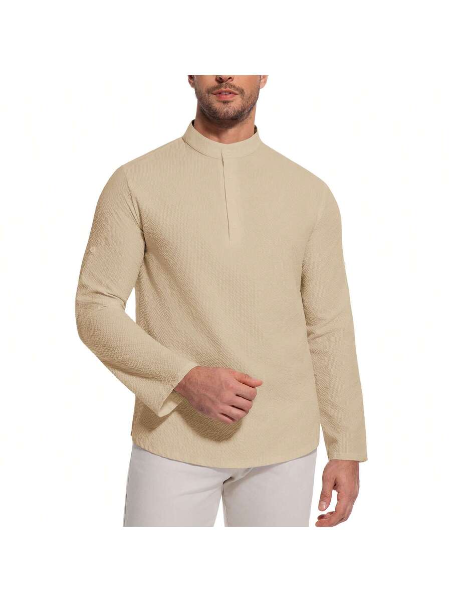 Camisa Masculina Henley de Manga Longa