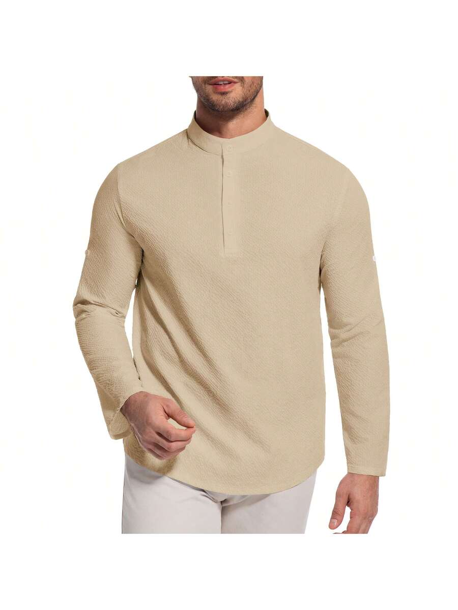 Camisa Masculina Henley de Manga Longa