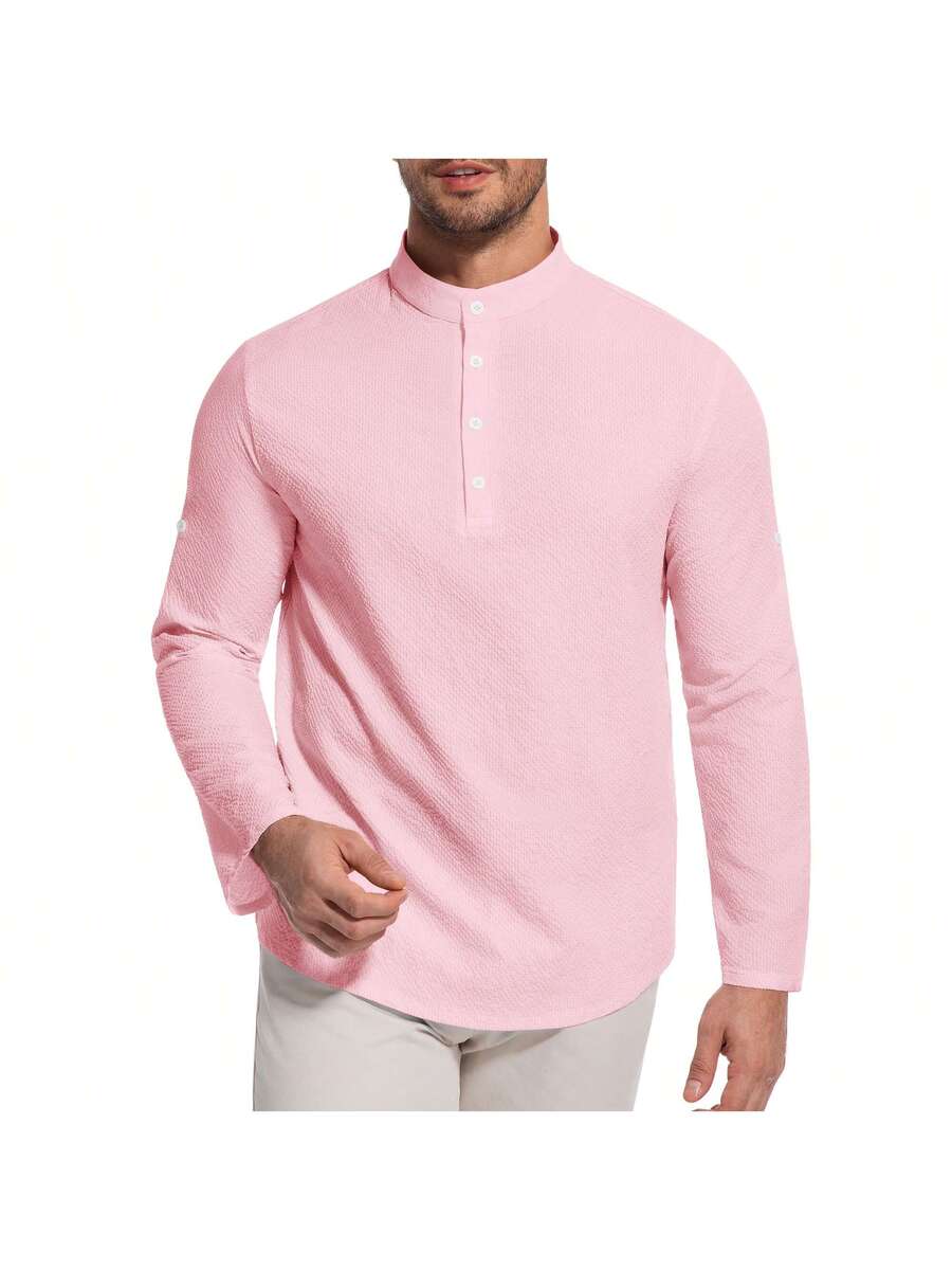 Camisa Masculina Henley de Manga Longa